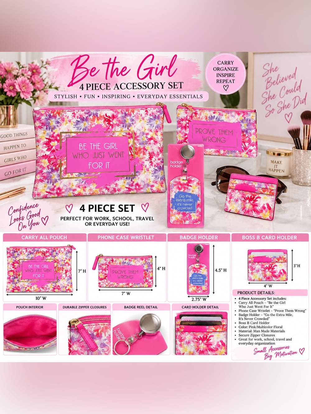 UNCAS INC. 4-PIECE FLORAL ACCESSORY SET – FLORAL (NEW WITH TAGS) A30